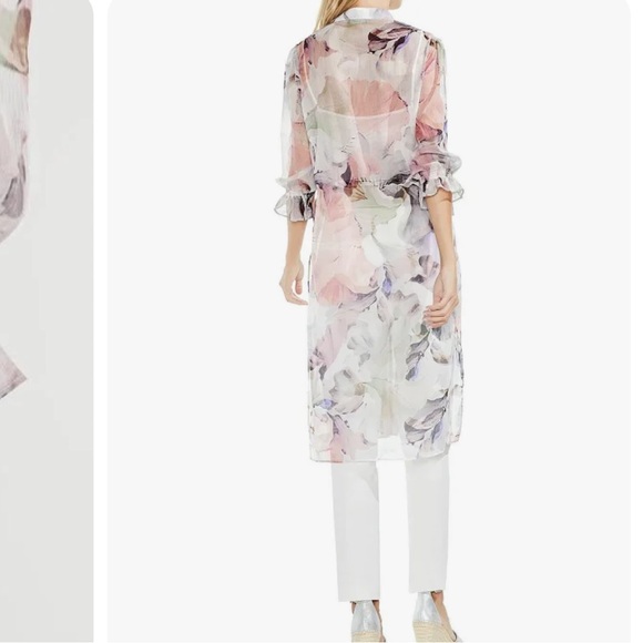 Vince Camuto Womens Side Tie Floral Print Tunic Top Ivory M - Picture 4 of 6